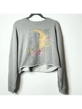 Modern Lux Moon Flower Crop Sweatshirt Size XL Color Gray w/Moon/Flowers Design